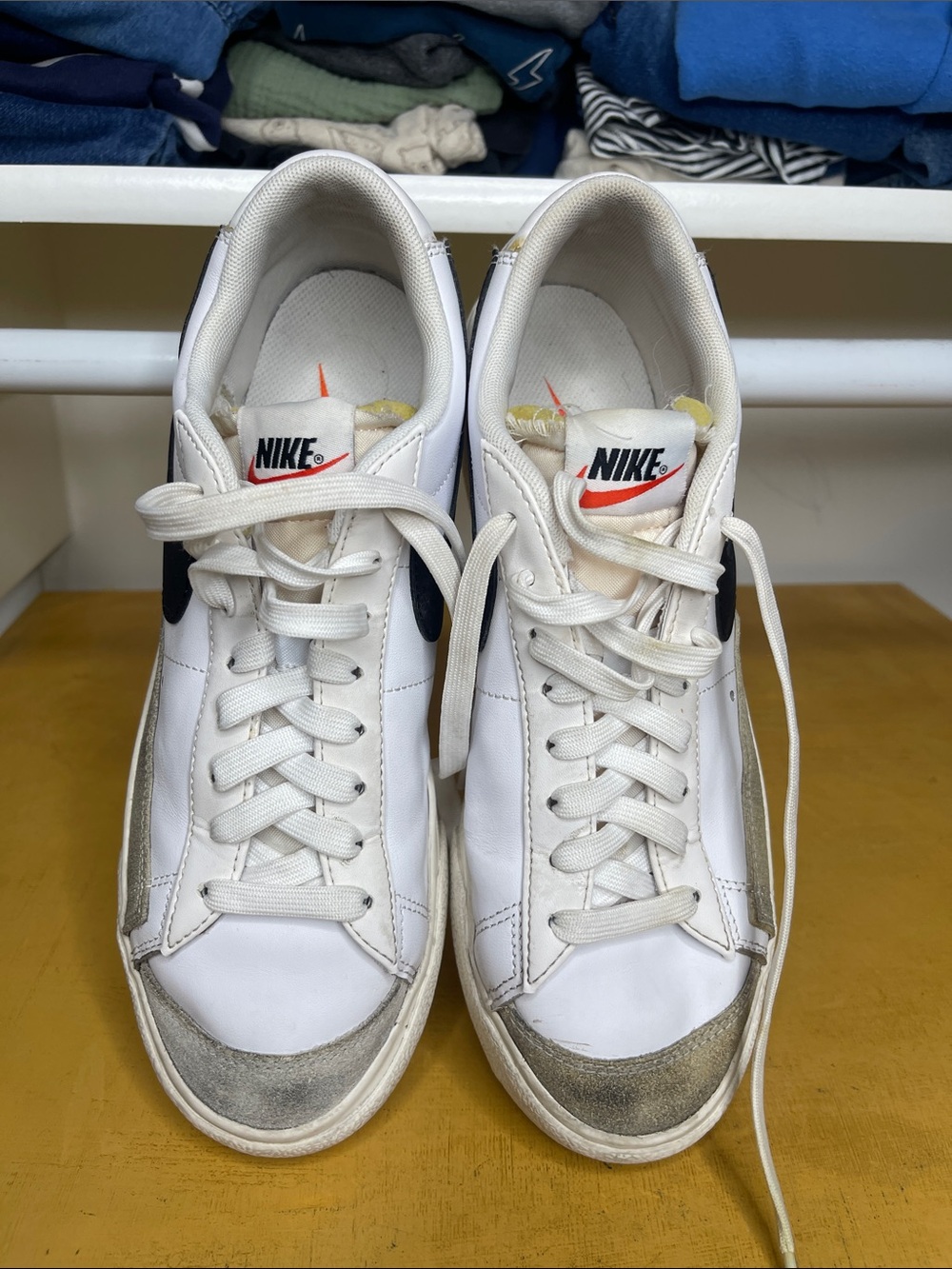 Nike White Sneakers with Black Swoosh and Gray Suede Accents - Picture 4 of 5